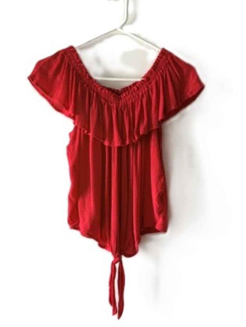 Dex Ruffle-Collar Top with Cap Sleeves and Waist Tie